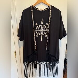 Love Tree Black Womens Boho Fringe Y2K Fairy Kimono,Western,Festival Size M